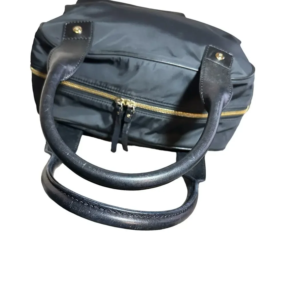 Kate Spade Nylon Shoulder Bag Purse Small Black Travel Tote Leather Trim